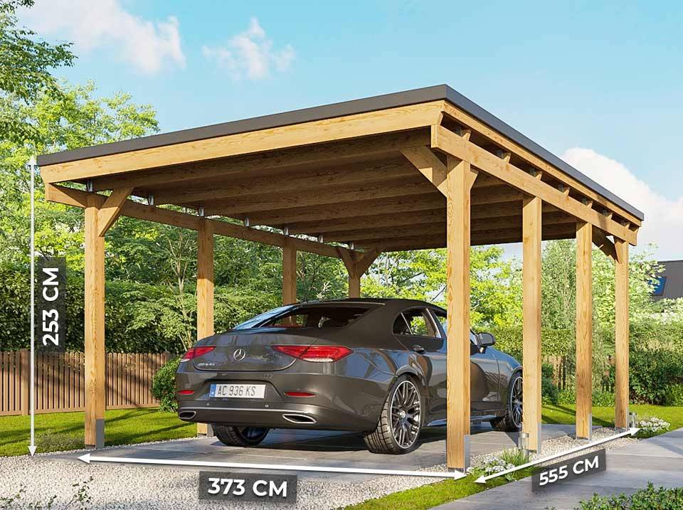Carport Bois 1 Voiture 373x860cm - Imagen 2