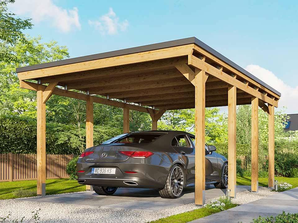 Carport Bois 1 Voiture 373x860cm - Imagen 1