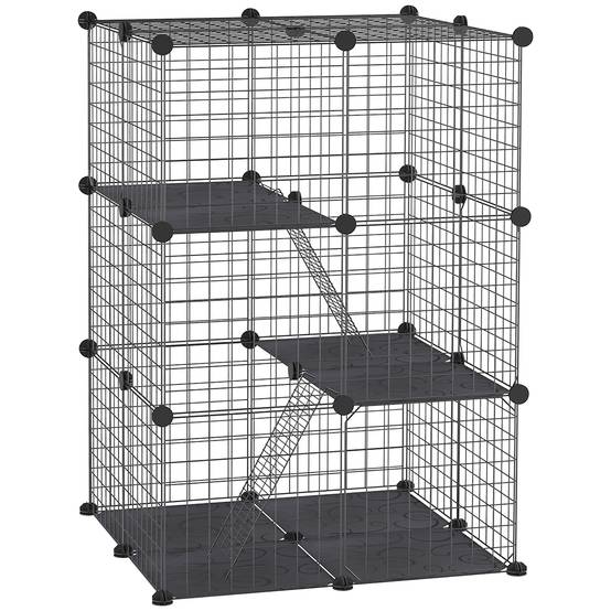 Enclos modulable acier petits animaux 3 niveaux avec rampes 70x105cm noir - ComfortXL Outdoor Living - Image 1