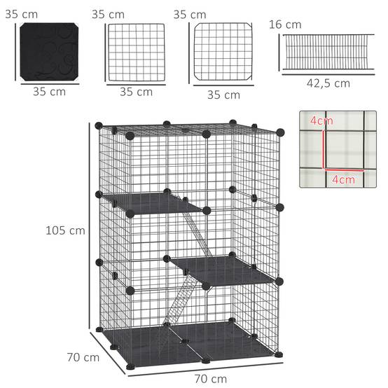 Enclos modulable acier petits animaux 3 niveaux avec rampes 70x105cm noir - ComfortXL Outdoor Living - Image 5