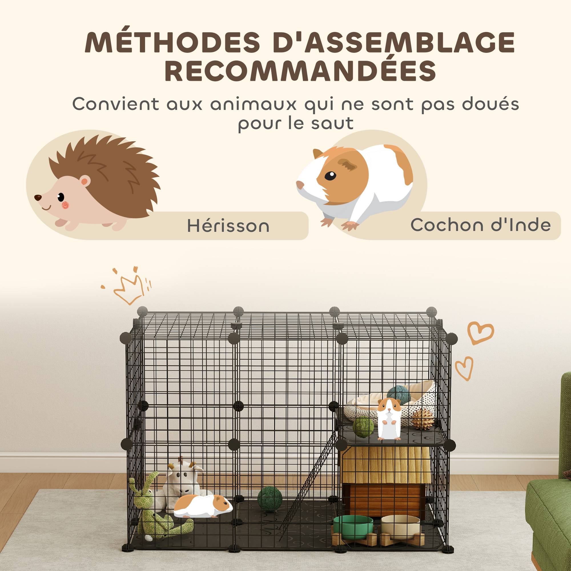 Enclos modulable acier petits animaux 3 niveaux avec rampes 70x105cm noir - ComfortXL Outdoor Living - Image 8