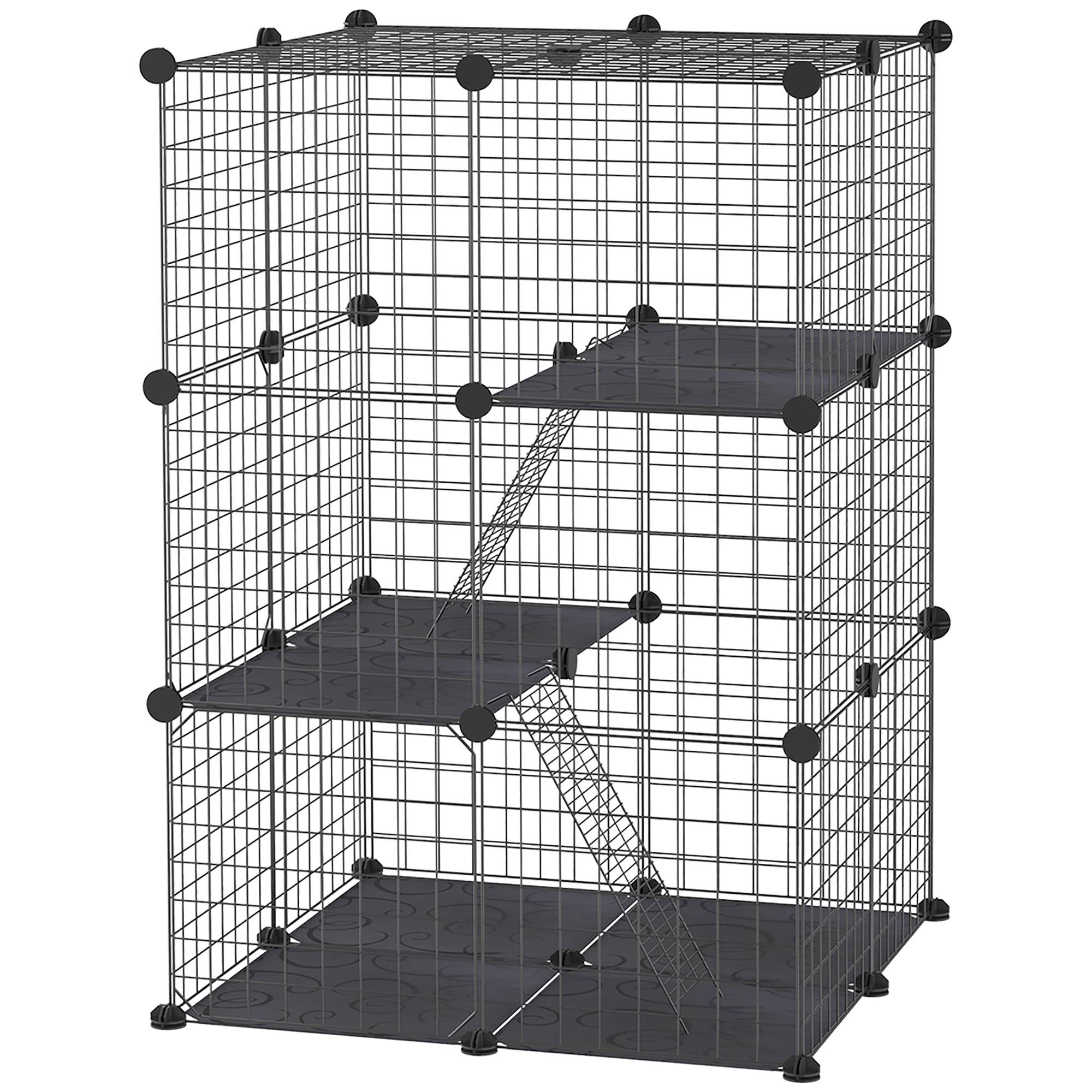 Enclos modulable acier petits animaux 3 niveaux avec rampes 70x105cm noir - ComfortXL Outdoor Living - Image 2