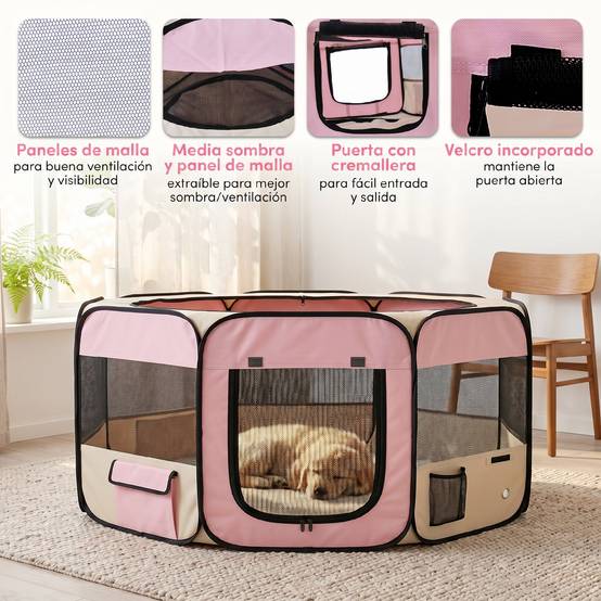 Parc pliable pour chiens et chats, parc portable pour petits animaux, tissu Oxford imperméable, Ø90 x 41 cm, rose - Image 8