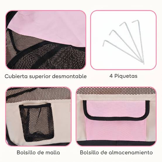 Parc pliable pour chiens et chats, parc portable pour petits animaux, tissu Oxford imperméable, Ø90 x 41 cm, rose - Image 7