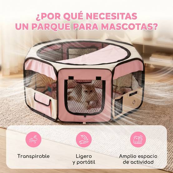 Parc pliable pour chiens et chats, parc portable pour petits animaux, tissu Oxford imperméable, Ø90 x 41 cm, rose - Image 6