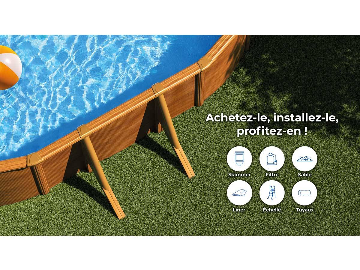 Gré - Kit piscine acier aspect bois Gré Mauritius ovale 7,44 x 3,99 x 1,32 m + Bâche hiver - Imagen 3
