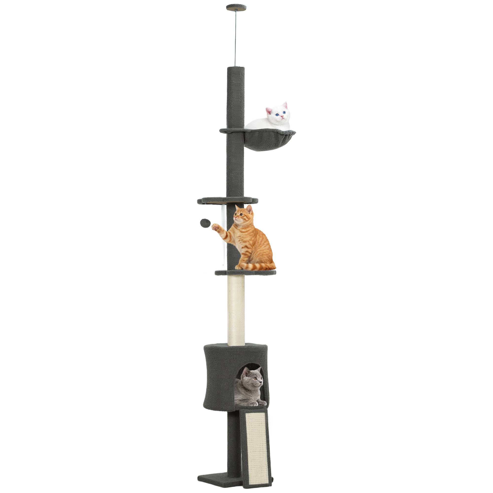 Sans Marque - Arbre à chat, niche, hamac, hauteur réglable, tissu, Gris