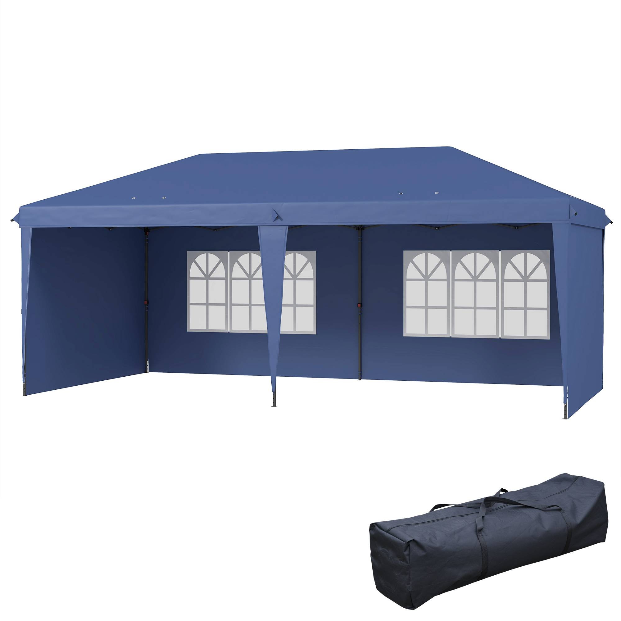 Tente pliante pop-up 6 x 3 m avec 4 côtés détachables, tonnelle de jardin avec 2 fenêtres et sac de transport, bleue - Image 2