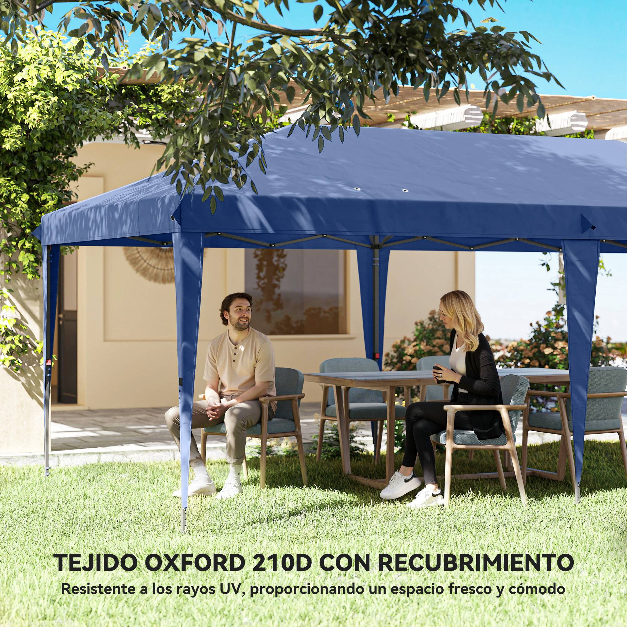 Tente pliante pop-up 6 x 3 m avec 4 côtés détachables, tonnelle de jardin avec 2 fenêtres et sac de transport, bleue - Image 8