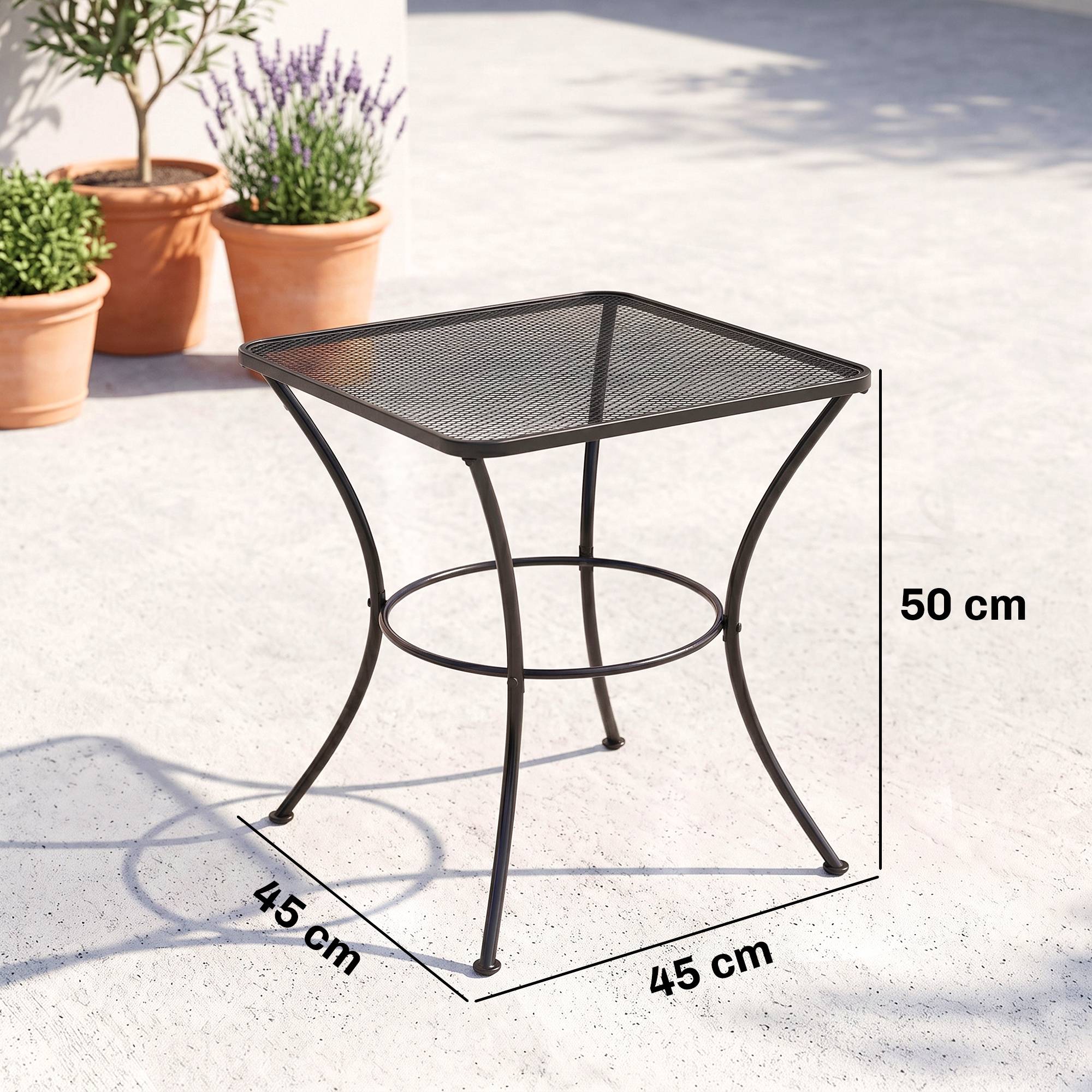 Sans Marque - Table jardin carrée acier plateau perforé 45x45x50 cm noire - Image 5