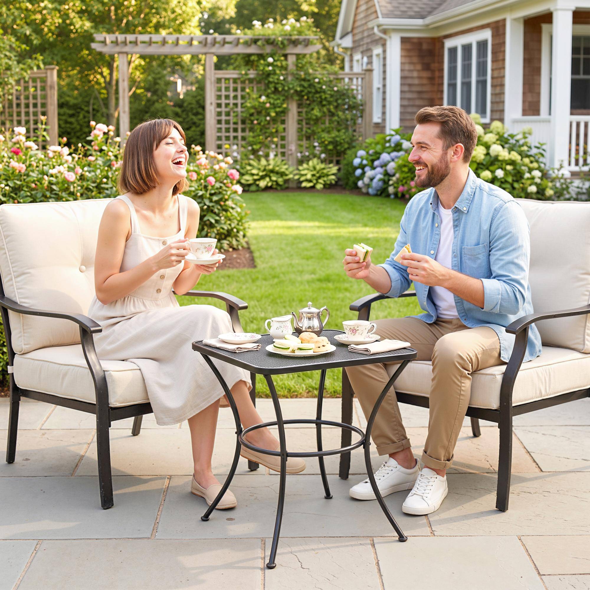 Sans Marque - Table jardin carrée acier plateau perforé 45x45x50 cm noire - Image 4