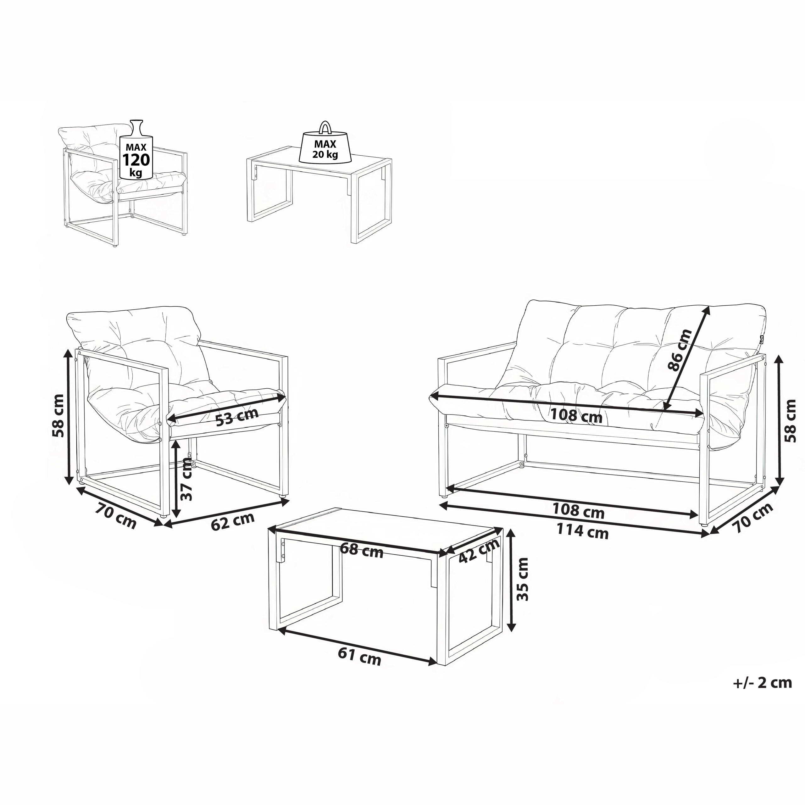 Beliani - Set de jardin, 4 Personnes Acier Bleu GARDA - 114x70x77- Beliani - Image 3