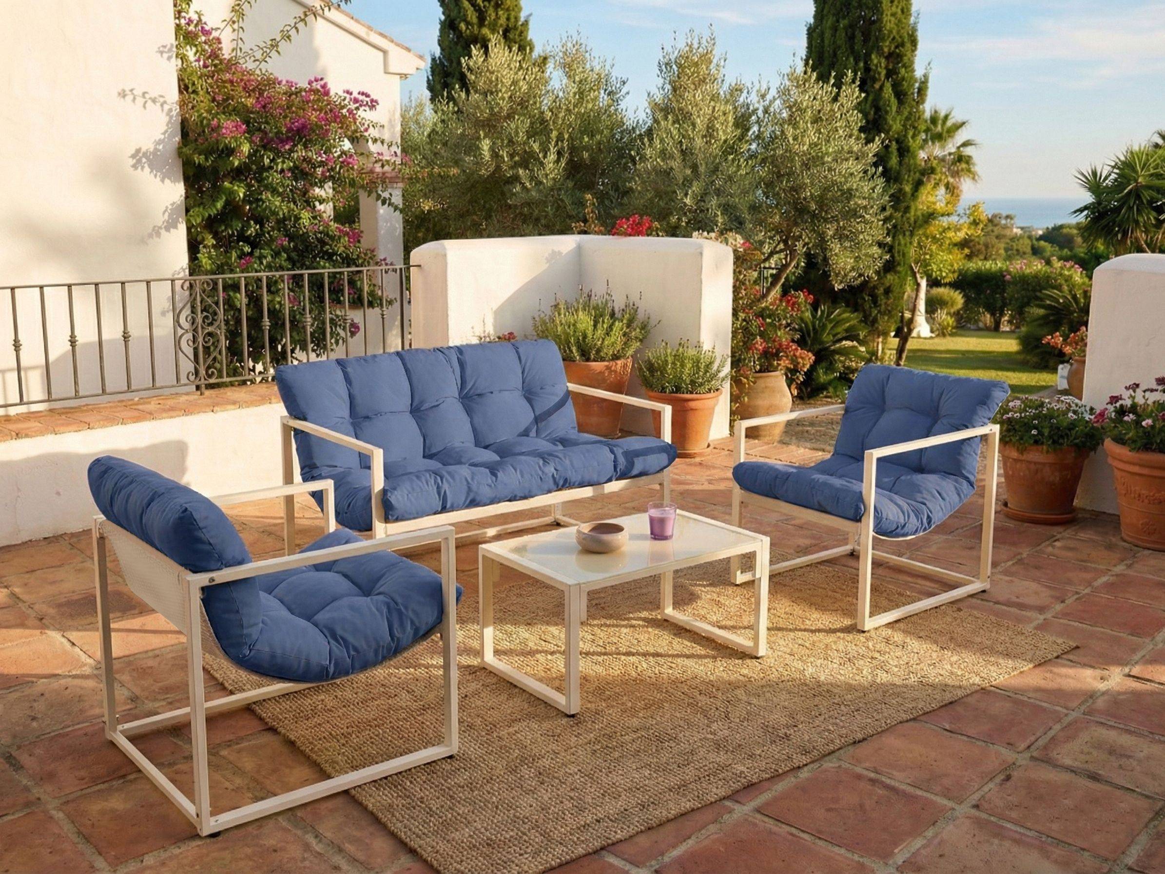 Beliani - Set de jardin, 4 Personnes Acier Bleu GARDA - 114x70x77- Beliani - Image 1