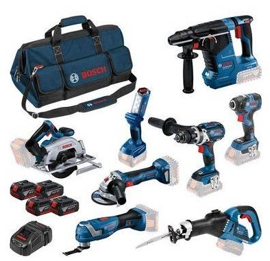Bosch Professional - Lot de 8 machines ToolKit 18V - BOSCH - avec 4 x batterie 18V 5.0Ah - chargeur sac de transport - 0615A5004A