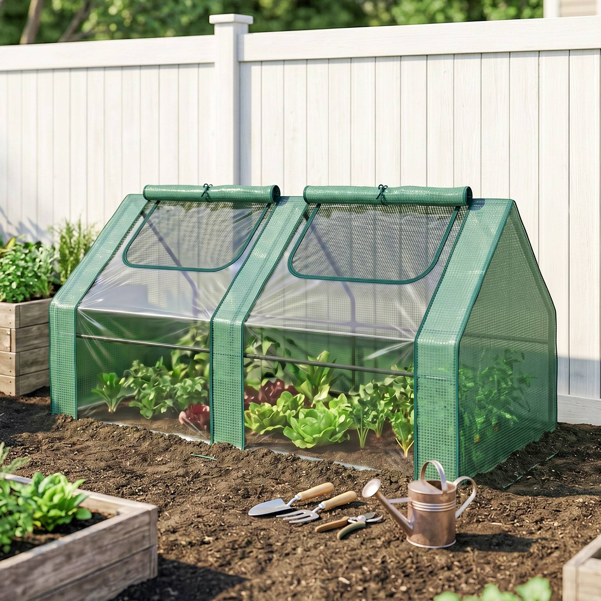 Sans Marque - Serre extérieur double couverture fenêtres acier plantes fleurs 180x90x90 cm verte - Image 3