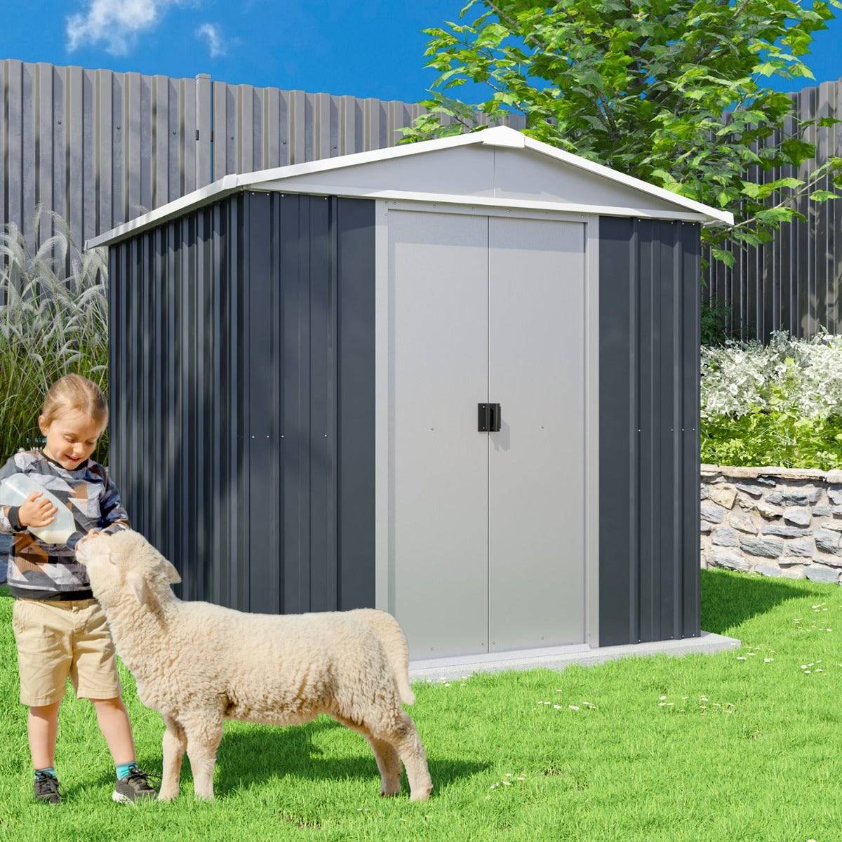 Yardmaster - Abri de jardin métal anthracite Yardmaster 2,3 m² + kit d'ancrage - Image 6
