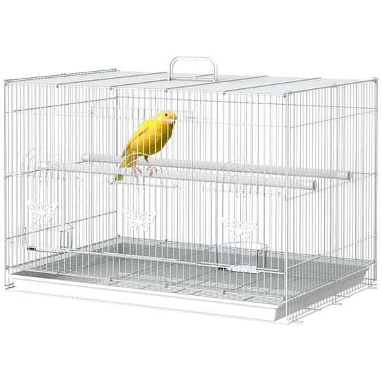 Cage pour oiseaux en métal avec perchoirs, mangeoires et poignée, 60x41x41 cm - Image 1