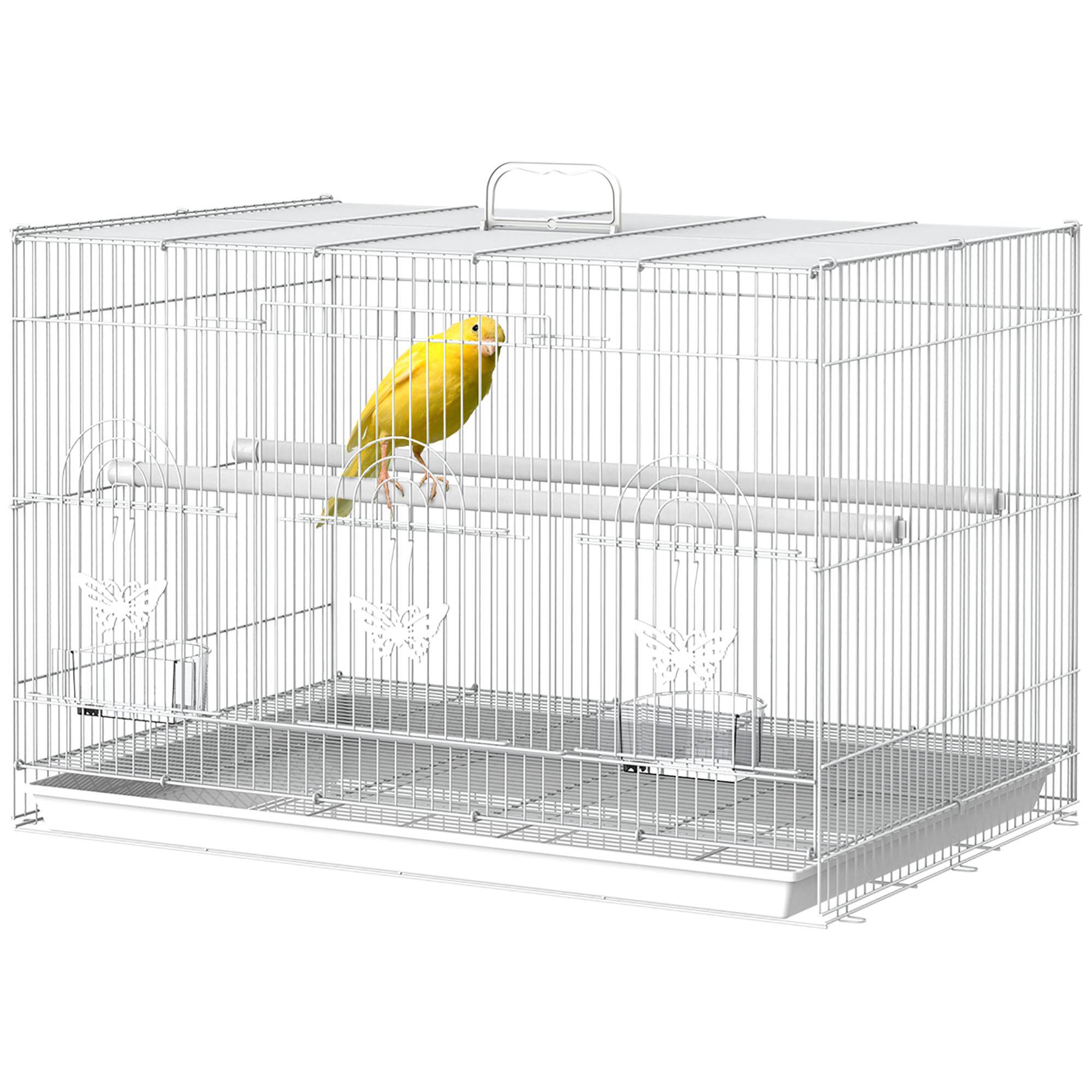 Cage pour oiseaux en métal avec perchoirs, mangeoires et poignée, 60x41x41 cm - Image 1