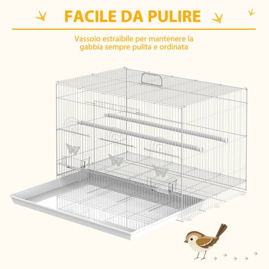 Cage pour oiseaux en métal avec perchoirs, mangeoires et poignée, 60x41x41 cm - Image 8