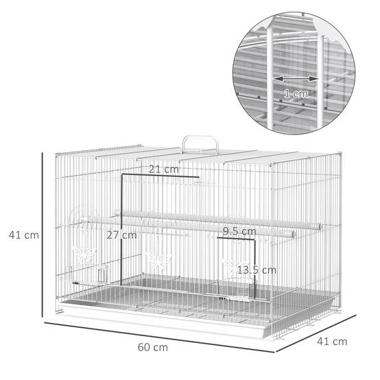 Cage pour oiseaux en métal avec perchoirs, mangeoires et poignée, 60x41x41 cm - Image 5