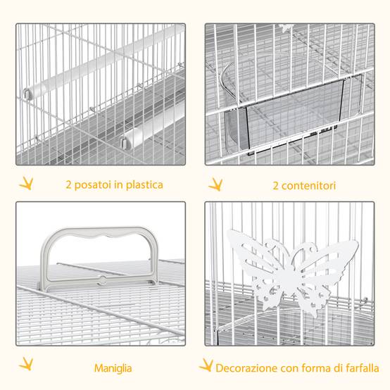 Cage pour oiseaux en métal avec perchoirs, mangeoires et poignée, 60x41x41 cm - Image 9