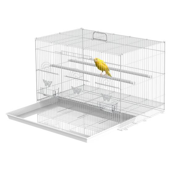Cage pour oiseaux en métal avec perchoirs, mangeoires et poignée, 60x41x41 cm - Image 2