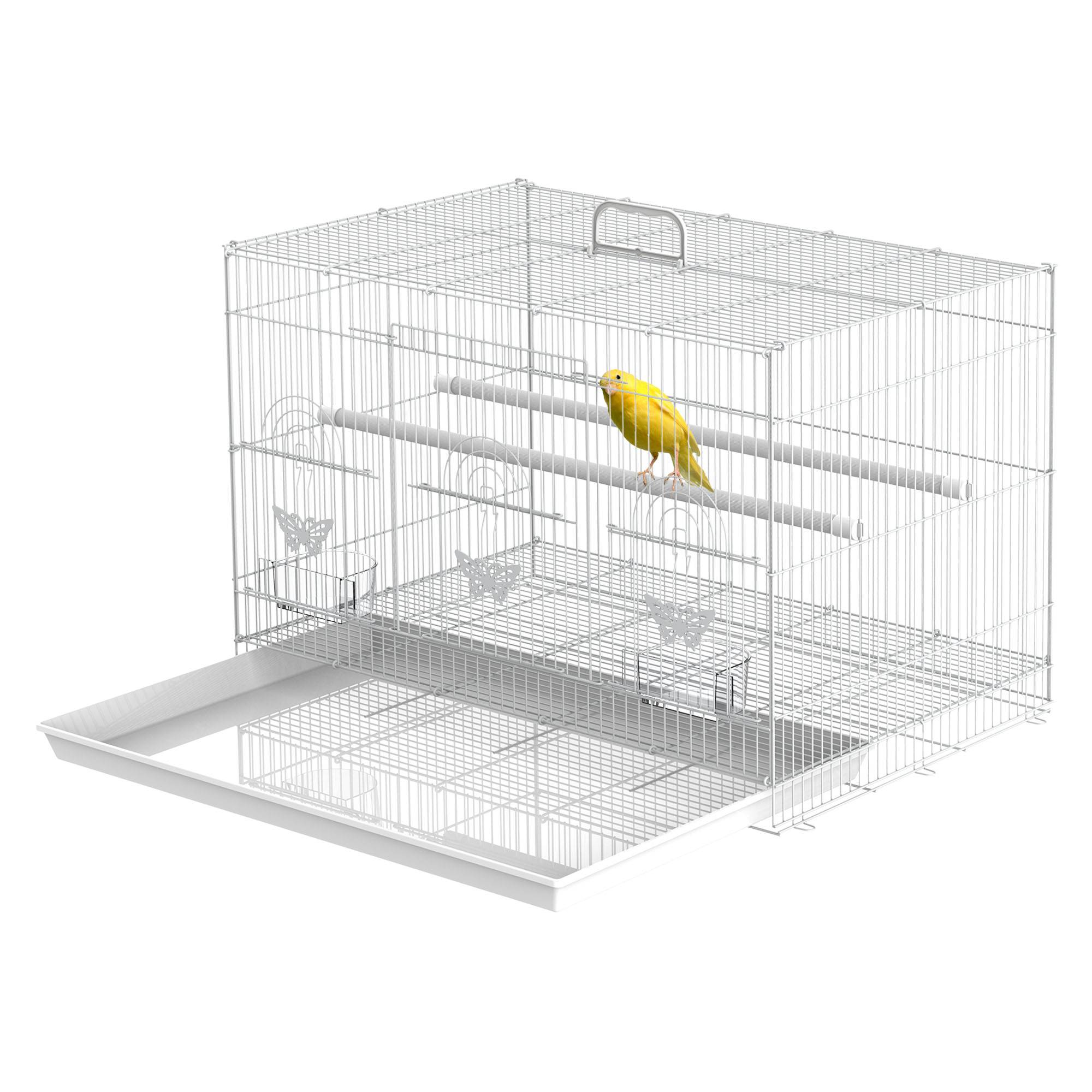 Cage pour oiseaux en métal avec perchoirs, mangeoires et poignée, 60x41x41 cm - Image 2