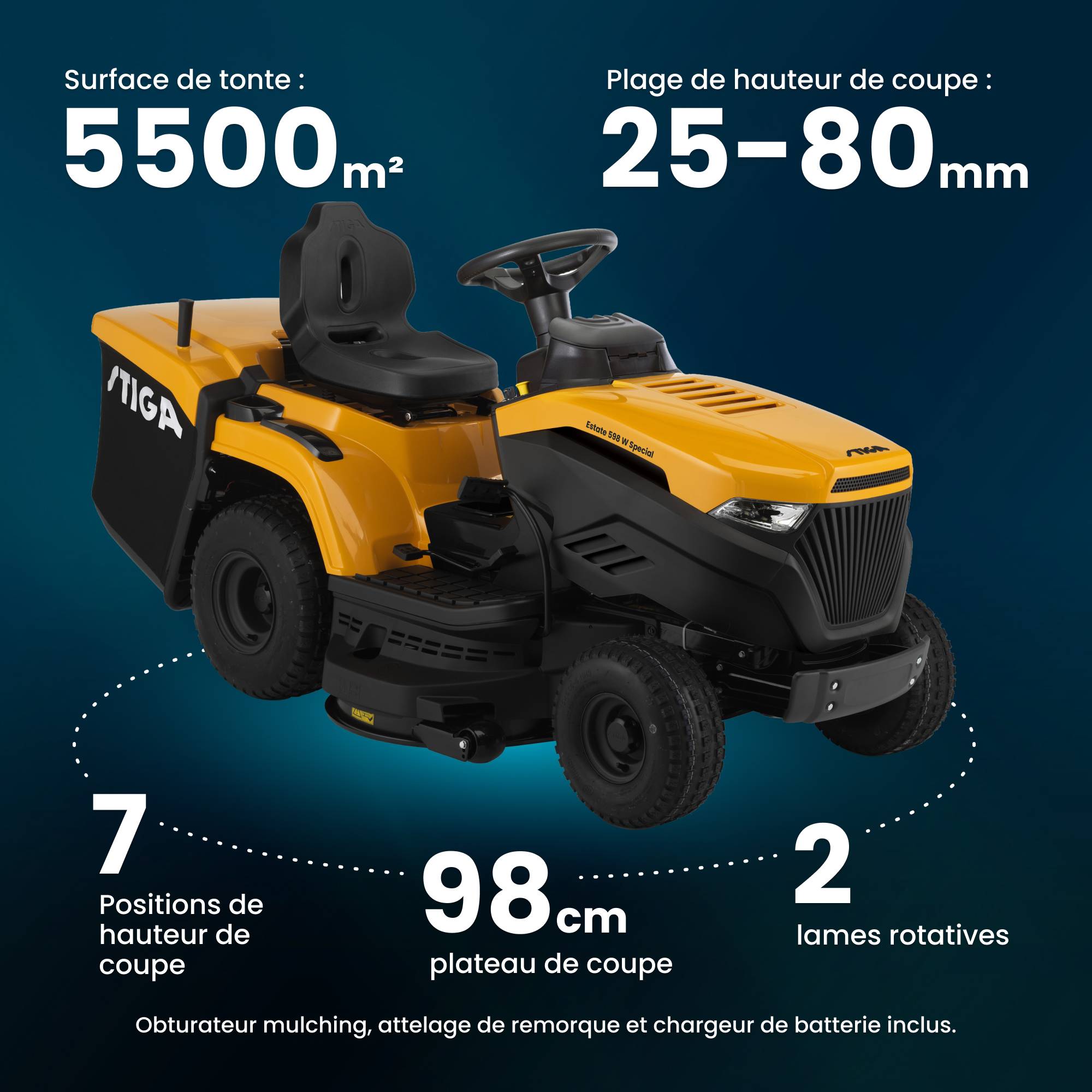 Stiga - Estate 598 W 530 cc, 98 cm – Bac 240 l, Mulching Inclus – Pelouses Jusqu'à 5 500 m² - STIGA - Image 7