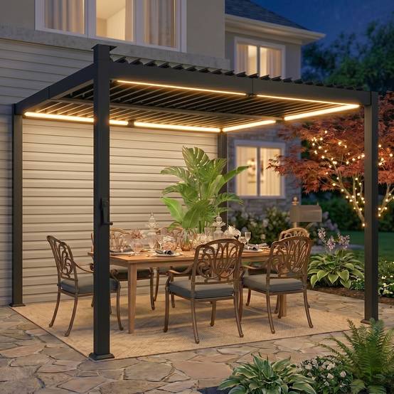 Pergola Bioclimatique Métal pour Terrasse Lames Orientables et LED 3x3m Noir - ComfortXL Outdoor Living - Image 1