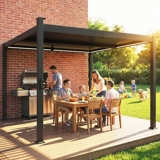Pergola Bioclimatique Métal pour Terrasse Lames Orientables et LED 3x3m Noir - ComfortXL Outdoor Living - Image 9