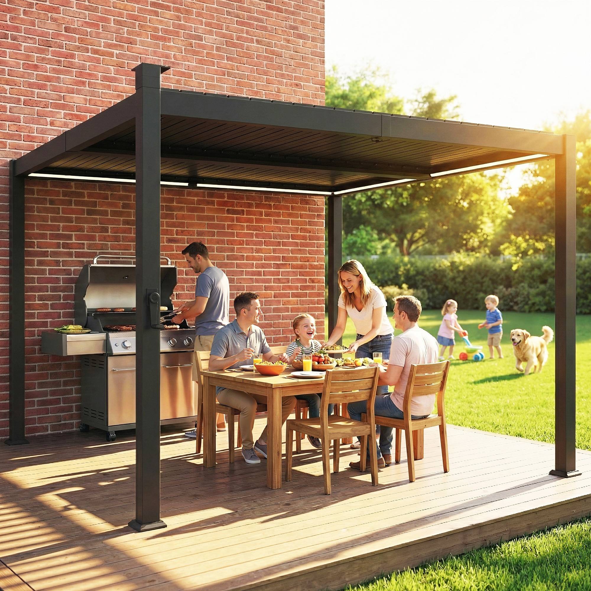 Pergola Bioclimatique Métal pour Terrasse Lames Orientables et LED 3x3m Noir - ComfortXL Outdoor Living - Image 9