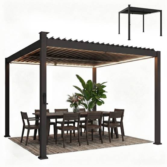 Pergola Bioclimatique Métal pour Terrasse Lames Orientables et LED 3x3m Noir - ComfortXL Outdoor Living - Image 2