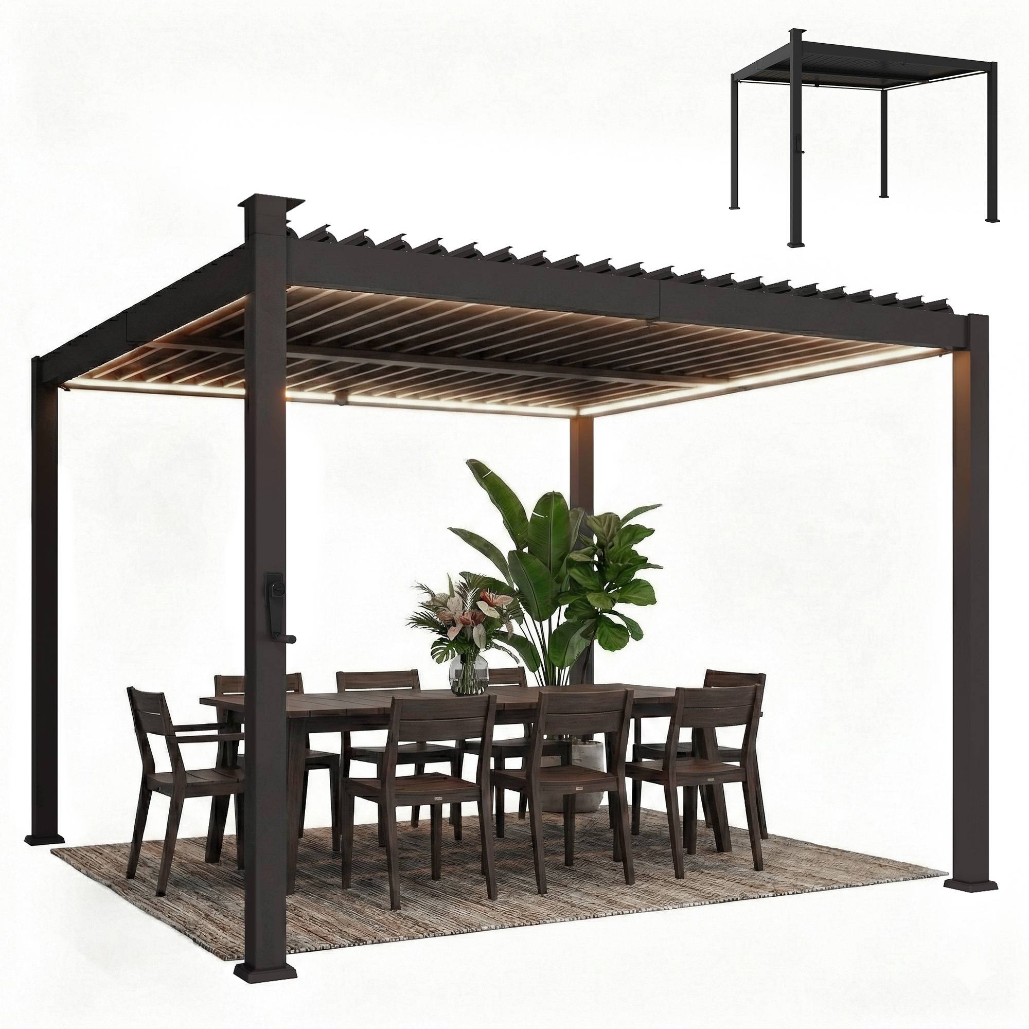 Pergola Bioclimatique Métal pour Terrasse Lames Orientables et LED 3x3m Noir - ComfortXL Outdoor Living - Image 2