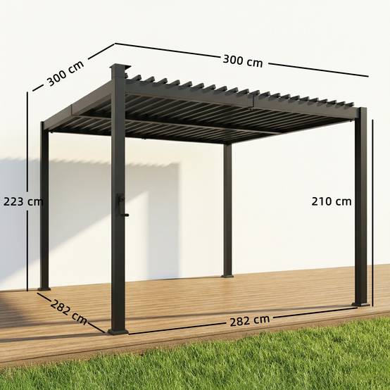 Pergola Bioclimatique Métal pour Terrasse Lames Orientables et LED 3x3m Noir - ComfortXL Outdoor Living - Image 5