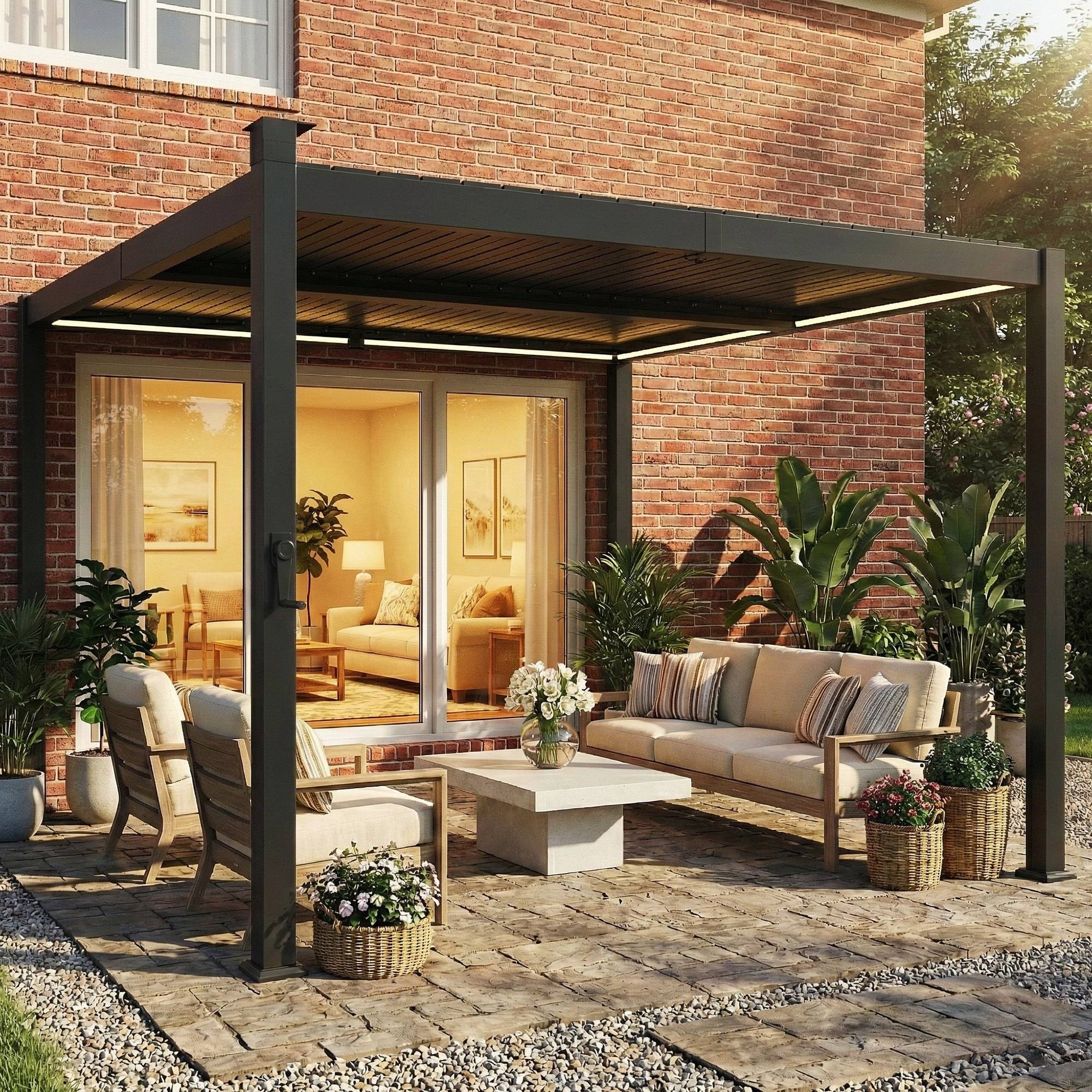 Pergola Bioclimatique Métal pour Terrasse Lames Orientables et LED 3x3m Noir - ComfortXL Outdoor Living - Image 10
