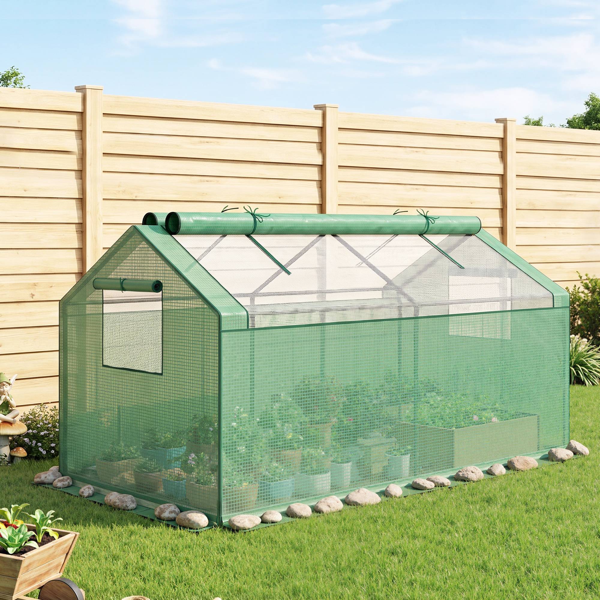 ComfortXL - Mini serre tunnel métal et PE vert 180 x 92 x 92 cm 2 fenêtres filet protection froid oiseaux balcon - Image 1