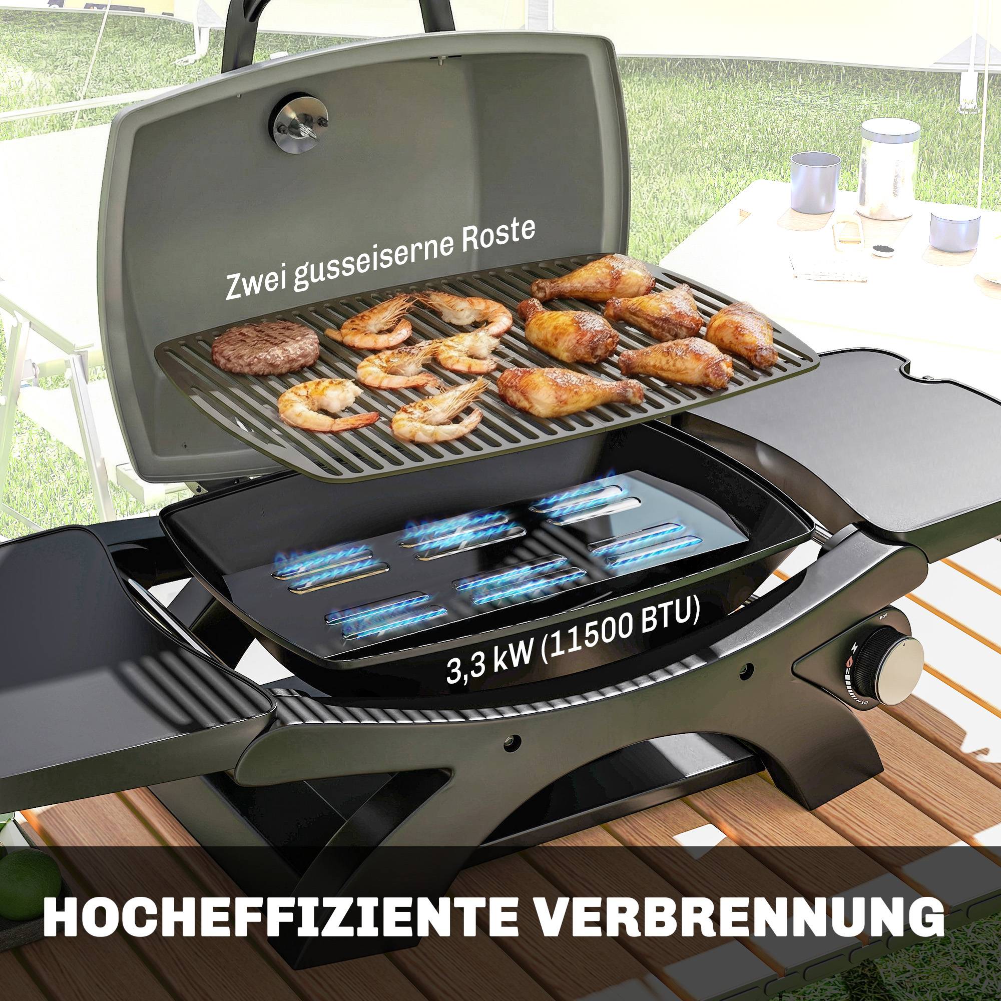 Barbecue à gaz de table acier noir 102 x 48 x 38 cm - PANGIVO - Image 6