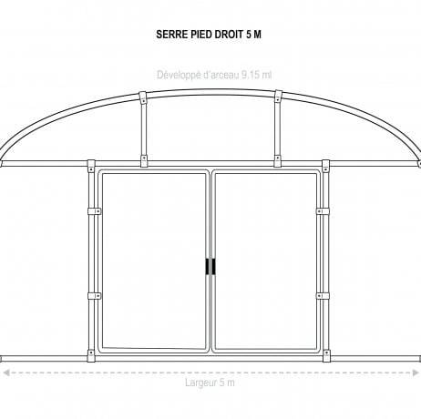 Plastidis - Serre tunnel Deschamps pieds droits larg 5 m pas à 2 m, L 6 m, type 200 microns diffusante Lumisol , Façade 2 portes simples, Supp - Imagen 5