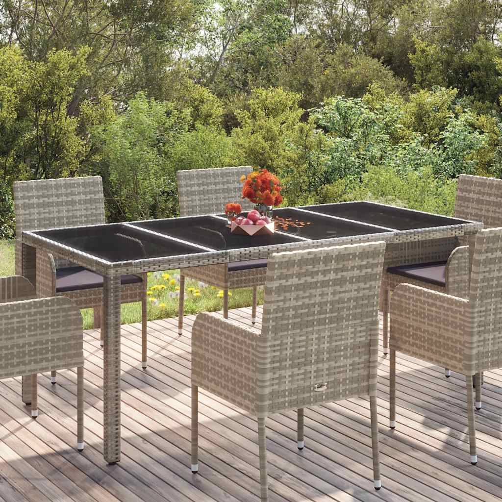 Table de Jardin 8 Personnes 190x90cm en Résine Tressée Grise et Plateau Verre – ComfortXL Outdoor Living