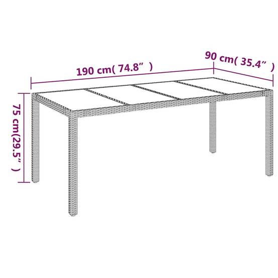 Table de Jardin 8 Personnes 190x90cm en Résine Tressée Grise et Plateau Verre – ComfortXL Outdoor Living - Image 7