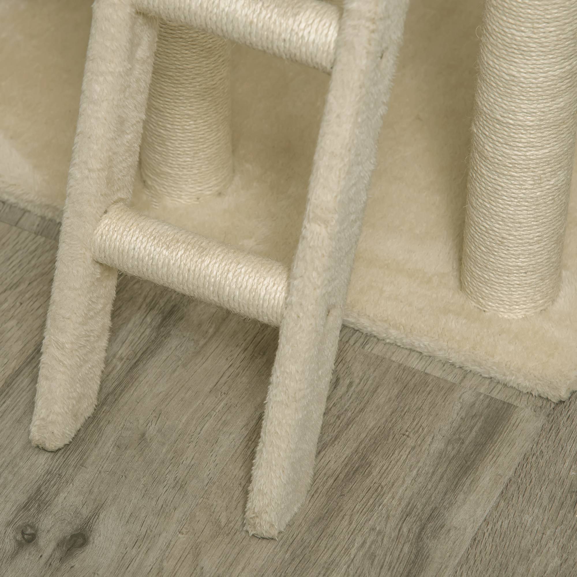 Pawhut - Arbre à chats style cosy chic griffoirs sisal naturel grande niche plateforme échelle jeu boules tourniquet peluche courte cordes d'algues tressées - Imagen 8