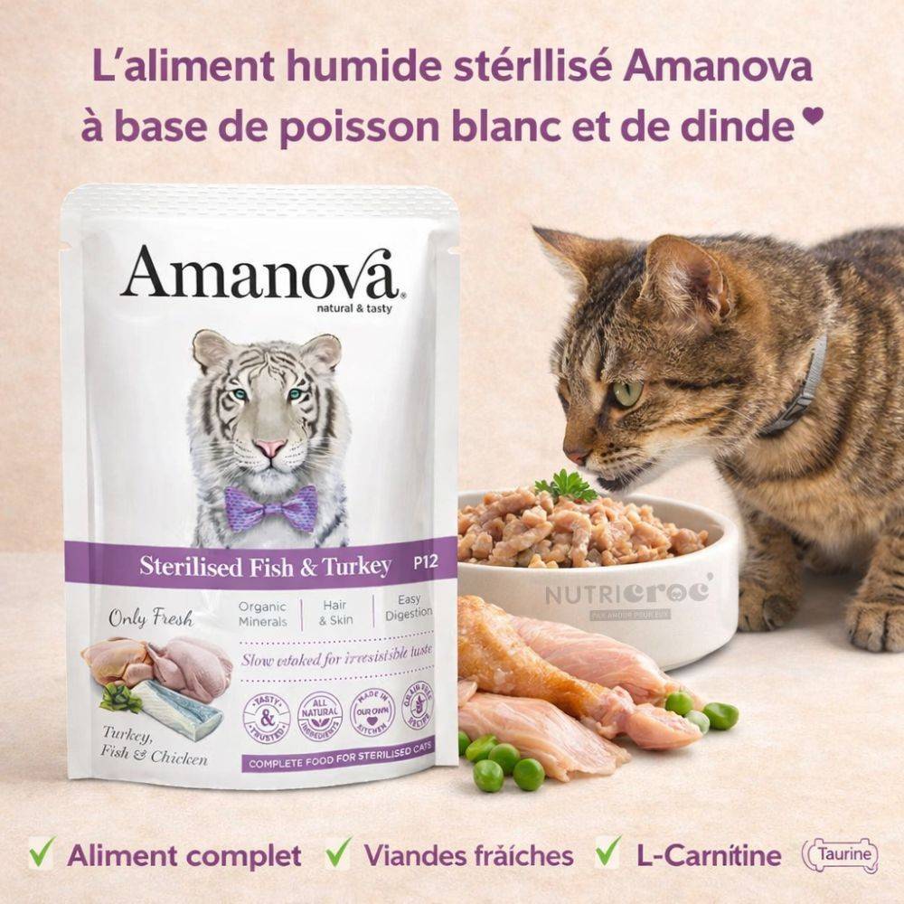 Pâtée Chat Stérilisé Sans Céréales Poisson & Dinde Amanova 85g 85 g - Image 2