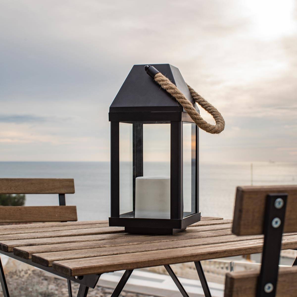 Lumisky - Lanterne photophore solaire CHANDELY Noir Acier H43cm - Imagen 3