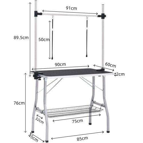 Table de toilettage pliable chats et chiens 90 x 60 x 76 cm acier et MDF noir - PANGIVO - Image 6