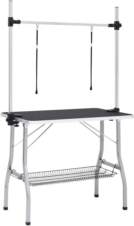 Table de toilettage pliable chats et chiens 90 x 60 x 76 cm acier et MDF noir - PANGIVO - Image 1