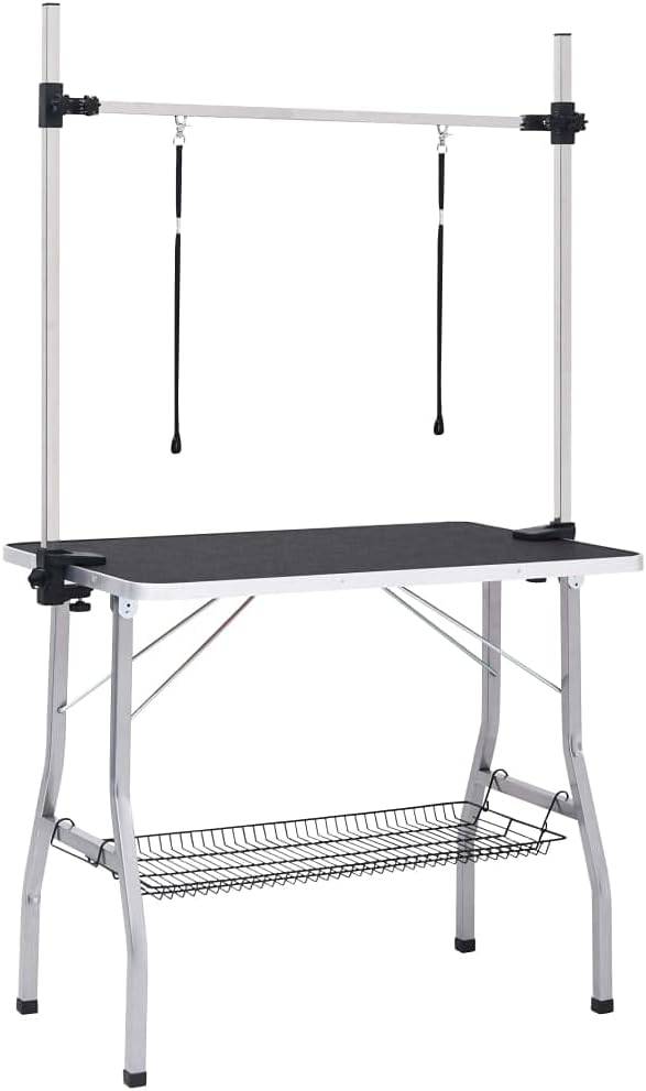 Table de toilettage pliable chats et chiens 90 x 60 x 76 cm acier et MDF noir - PANGIVO - Image 1