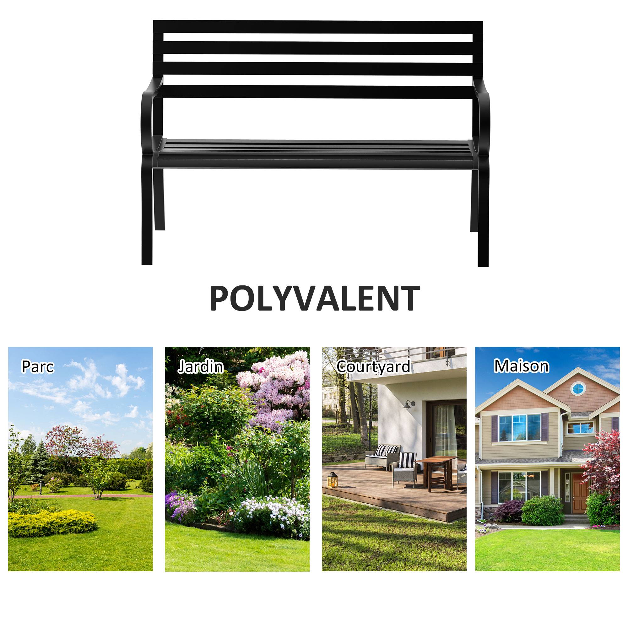 Outsunny - Outsunny Banc de Jardin Design Contemporain 2 Places dim. 127L x 58l x 82H cm métal époxy Noir - Outsunny - Imagen 6