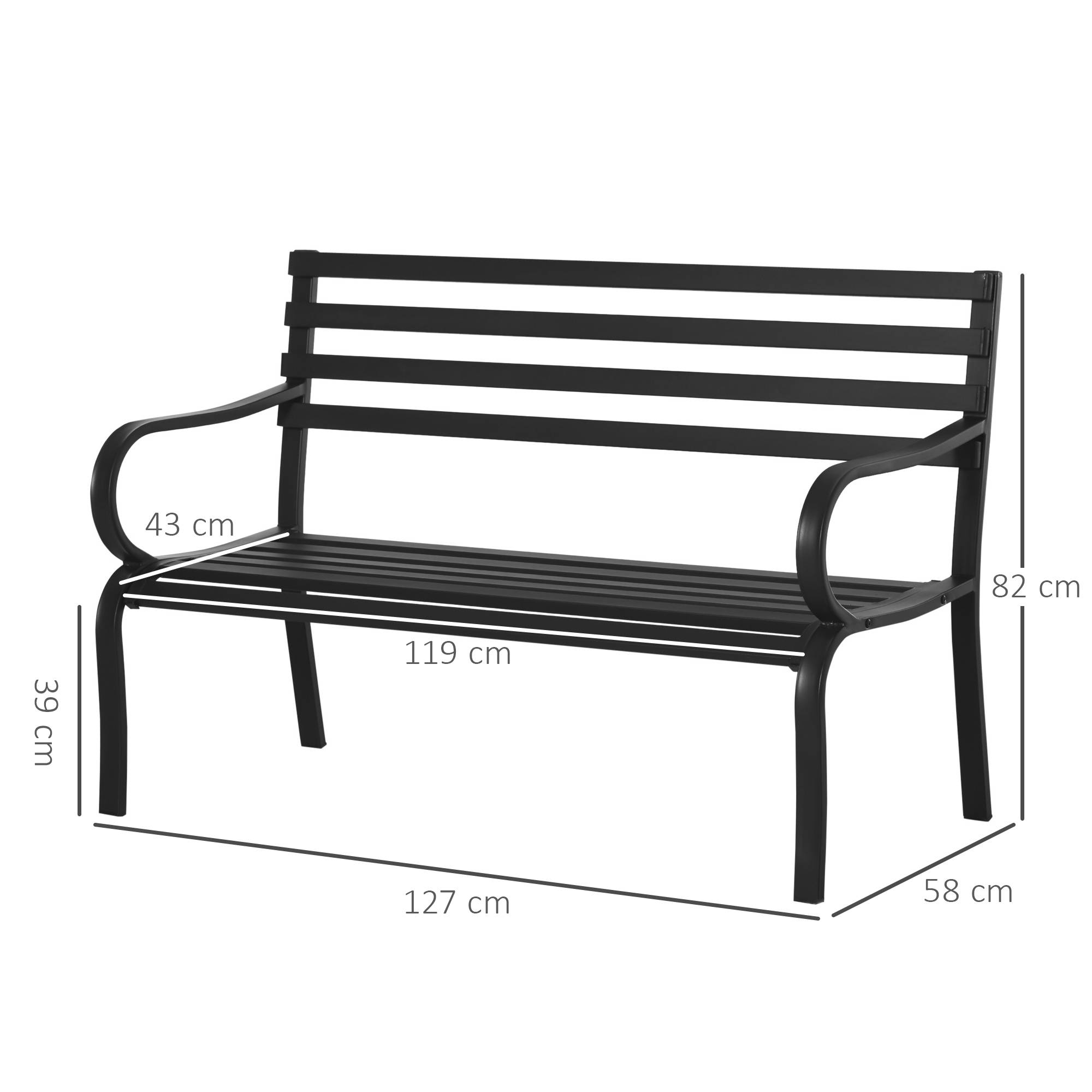 Outsunny - Outsunny Banc de Jardin Design Contemporain 2 Places dim. 127L x 58l x 82H cm métal époxy Noir - Outsunny - Imagen 3