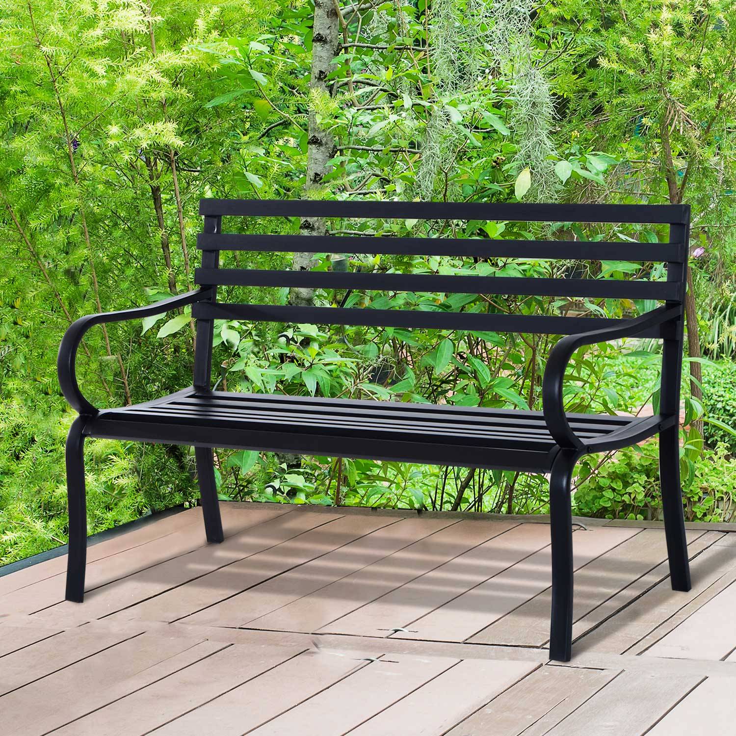 Outsunny - Outsunny Banc de Jardin Design Contemporain 2 Places dim. 127L x 58l x 82H cm métal époxy Noir - Outsunny - Imagen 2