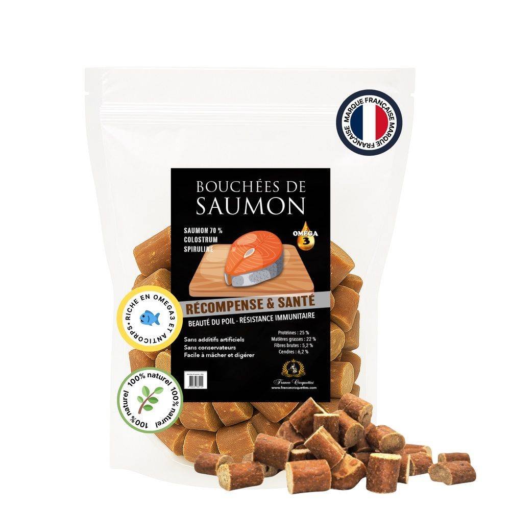 France Croquettes - France Croquettes Friandise pour chien Bouchées de saumon au colostrum - 600 g - Image 1